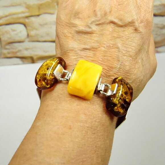 Unique Amber and 925 Silver Cuff Bracelet 6.75 - Picture 8 of 14